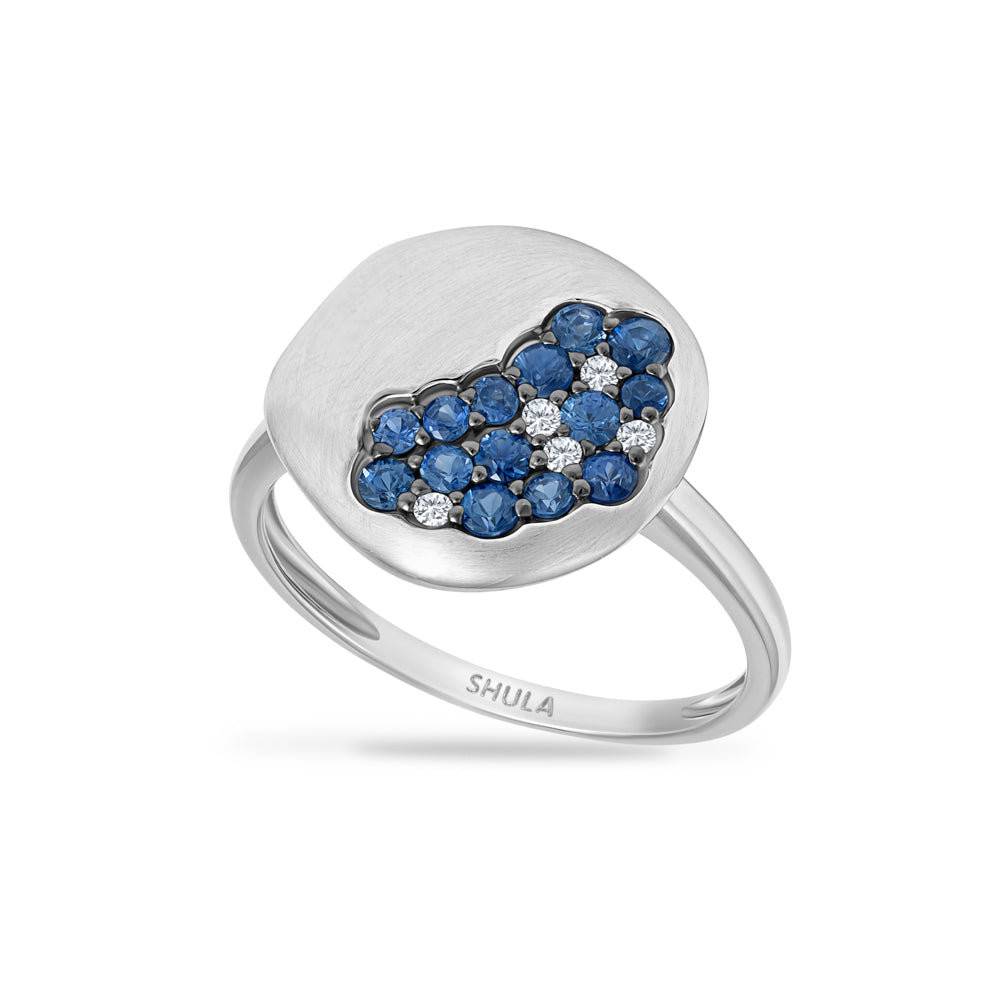 14K BLUE SAPPHIRE FREE FORM RING WITH 5 DIAMONDS 0.05CT AND 14 SAPPHIRES 0.45CT