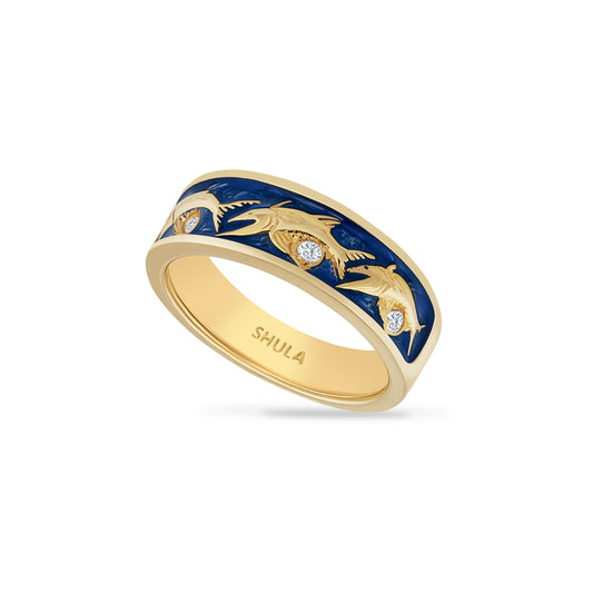 14K ENAMEL MARLIN BAND WITH 3 DIAMONDS 0.06CT