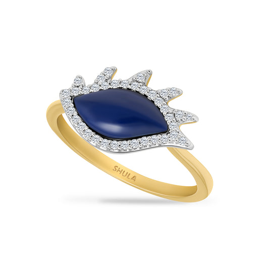 14K RING WITH 37 DIAMONDS 0.16CT & LAPIS 1.40CT