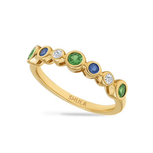 14K RING WITH 2 DIAMONDS 0.06 CT, 2 SAPPHIRES 0.11CT AND 3 GREEN GARNETS 0.29CT