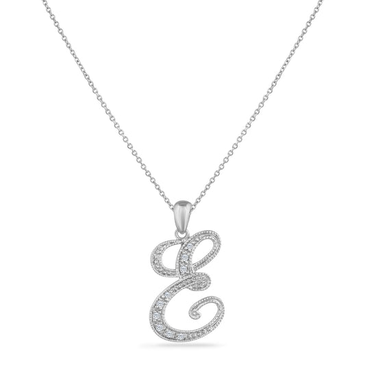 SCRIPT INITIAL ''E'' DIAMOND PENDANT ON 18 INCHES CHAIN
