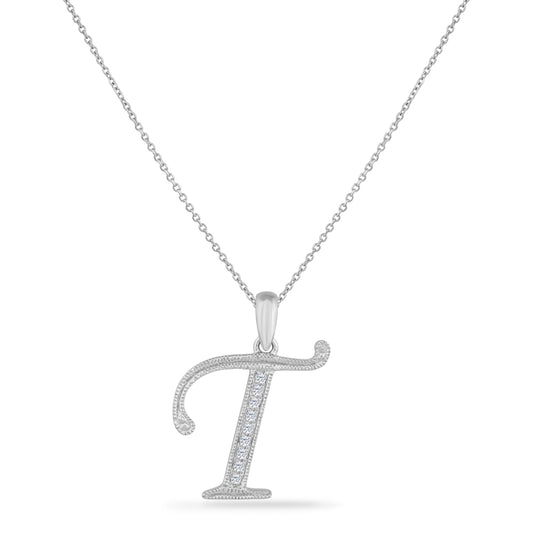 SCRIPT INITIAL ''T'' DIAMOND PENDANT ON 18 INCHES CHAIN