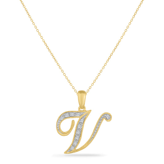 SCRIPT INITIAL ''V'' DIAMOND PENDANT ON 18 INCHES CHAIN