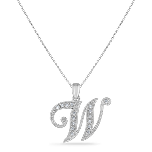 SCRIPT INITIAL ''W'' DIAMOND PENDANT ON 18 INCHES CHAIN