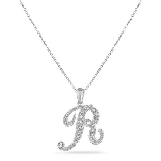 SCRIPT INITIAL ''R'' DIAMOND PENDANT on 18 inches chain